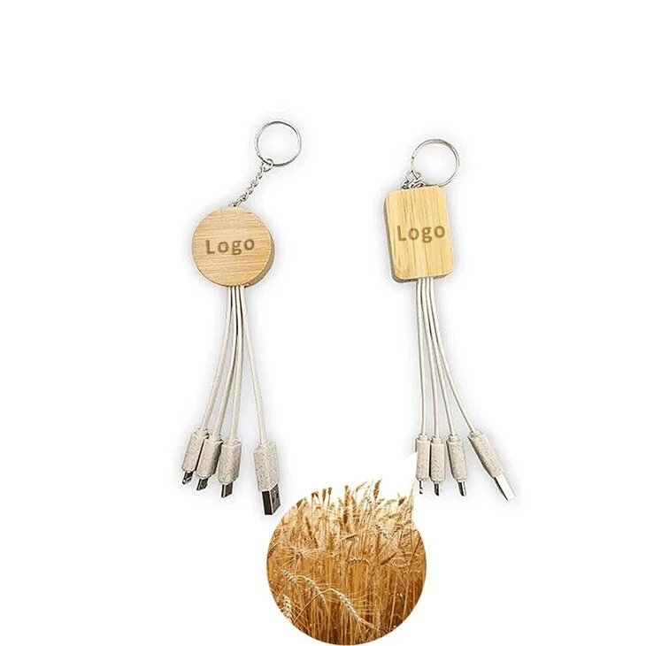 3-in-1 Wheat Straw Charging Cable Set Keychain